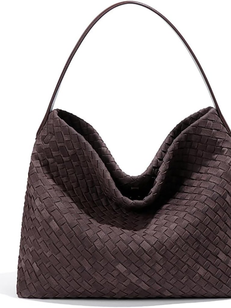 Women's Braided Suede Tote Bag Trendy Crescent Shoulder Hobo Purse